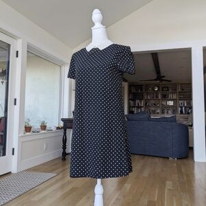Short Sleeve Black Polkadot Collar Mini Dress